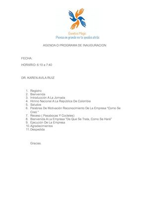 AGENDA O PROGRAMA DE INAUGURACION