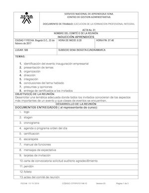 Acta Comite Eventos De Inaguracion