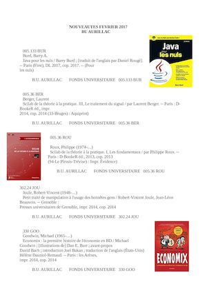 Nouveautés Février 2017 Aurillac