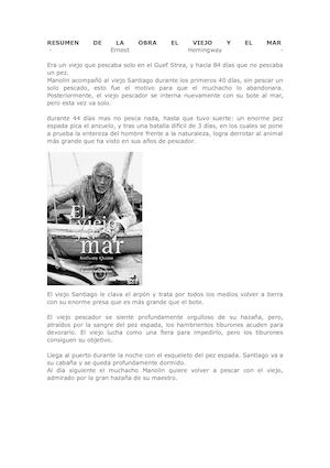 Resumen De La Obra El Viejo Y El Mar