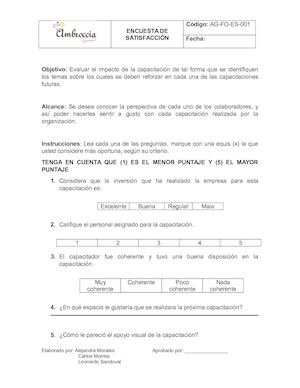 Formato Encuesta De Satisfaccion Ag Fo Es 001