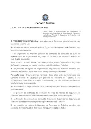 Lei 7410 - Engenharia E Segurança Do Trabalho