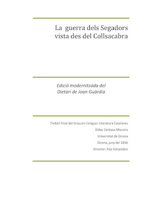 La guerra dels Segadors vista des del Collsacabra, el dietari de Joan Guàrdia