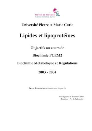 Biochimie métabolique - Les lipides