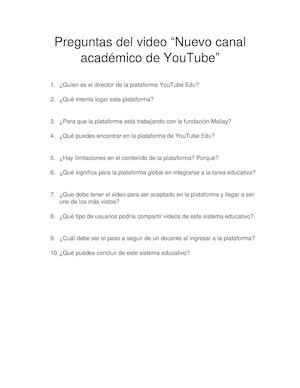 Preguntas Del Vídeo "Nuevo canal académico de Youtube"