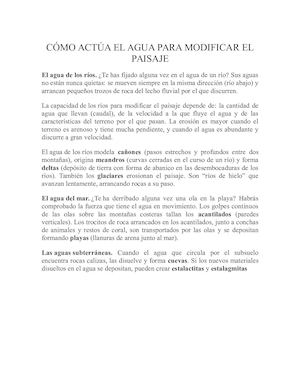 Cómo Actúa El Agua Para Modificar El Paisaje
