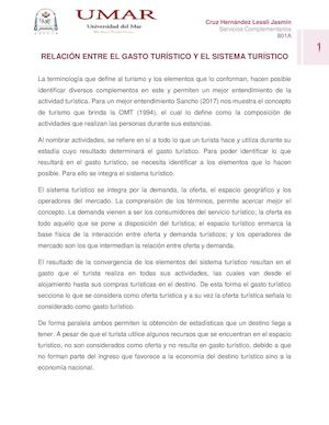 Relación Entre El Gasto Turístico Y El Sistema Turístico