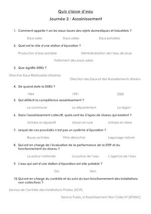 Assainissement 14 Quiz