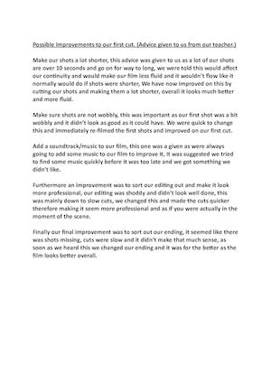 Possible Improvements To Our First Cut