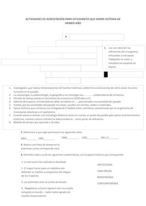 Actividades De Acreditación Para Estudiantes Que Deben Historia De Primer Año