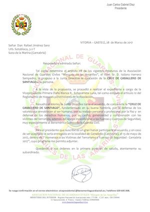 Rafael Jimenez Saro Cruz propuesta de medalla