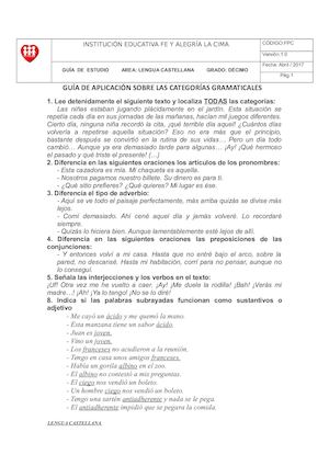 Guía De Aplicación Sobre Las Categorías Gramaticales