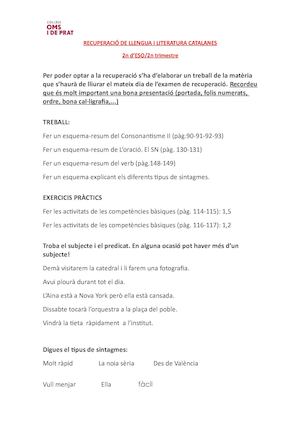 Recuperació De Llengua I Literatura Catalanes 2n 2n Trim