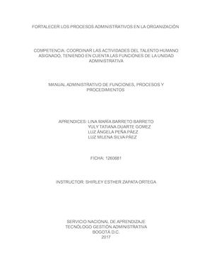 Manual Administrativo De Funciones, Procesos Y Procedimientos
