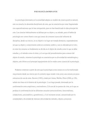 La Psicología Dominante En La Actualidad Adopta Un Modelo De Ciencia Positiva