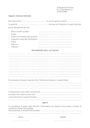 Modello Relazione Infortunio