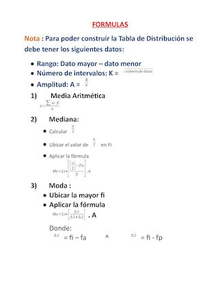 Fórmulas De Medidas De Tendencia Central