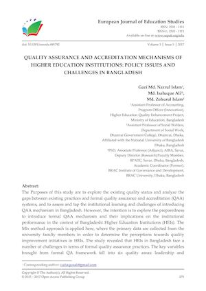 QUALITY ASSURANCE AND ACCREDITATION MECHANISMS OF HIGHER EDUCATION INSTITUTIONS: POLICY ISSUES AND CHALLENGES IN BANGLADESH
