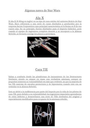 Algunas naves de Star Wars