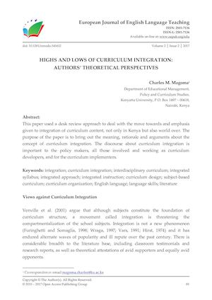 HIGHS AND LOWS OF CURRICULUM INTEGRATION:  AUTHORS’ THEORETICAL PERSPECTIVES