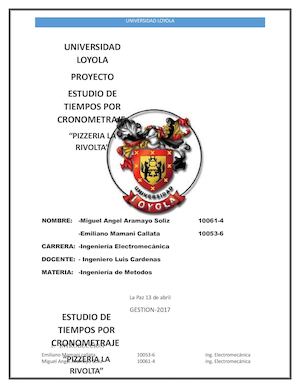Estudio de tiempos por cronometro en pizzeria "La Rivolta"
