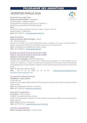 Offre Famille En Loire Forez Programme Vacances De Pâques