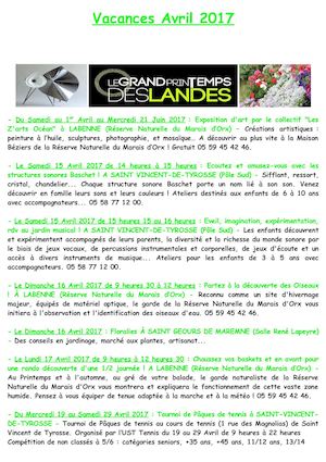 Vacances Avril 2017