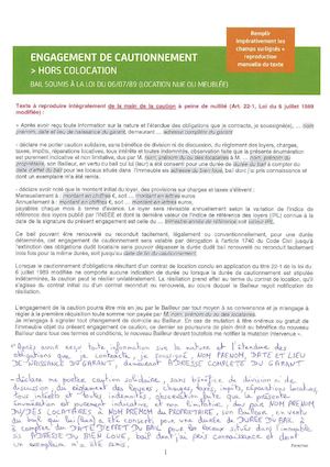 Modèle gratuit d'acte Cautionnement