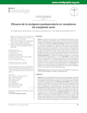 Eficacia de la analgesia postoperatoria en receptores de trasplante renal.