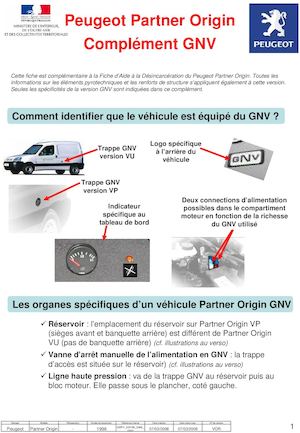Complement GNV Fiche Peugeot Partner Origin DMFV SSV06 0466 V OR