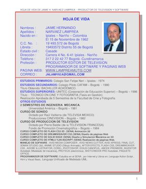 Hoja De Vida Editor Tv Y Diseñador Grafico Jaime Narvaez Lamprea Ene2016