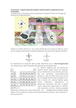 Propiedades generales del atomo de Carbono.