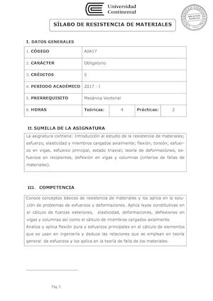 A0417 Silabo Resistencia De Materiales