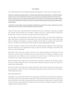 NB Entertainment Enters Mobile App World With Bigo Savers - A ‘Buy 1 Get 1 Free App in India’