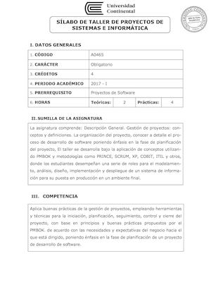 A0465 Silabo Taller De Proyectos De Sistemas E Informatica