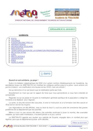Circulaire Academique N° 10