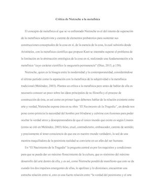 Crítica De Nietzsche A La Metafísica