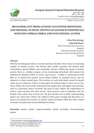 BRANCHING OUT FROM AUTISTIC SAVANTISM: IDENTFYING AND DEFINING AUTISTIC CRYPTO-SAVANTISM IN INDIVIDUALS WITH NON-VERBAL/VERBAL LOW-FUNCTIONING AUTISM