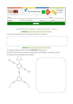 Prova de QUÍMICA 2º ANO GPI CAXIAS