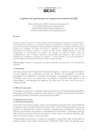 Artigo Logística De Suprimentos Em Empresa De Comércio De Hq