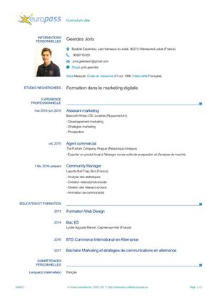 CV EUROPASS MARKETING 2017