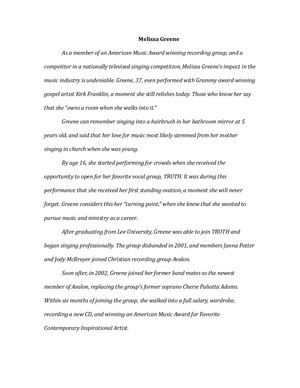 Melissa Greene Feature