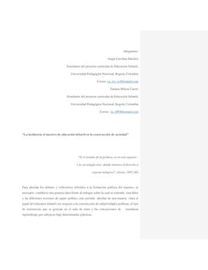 Ponencia “La Incidencia El Maestro De Educación Infantil En La Construcción De Sociedad”