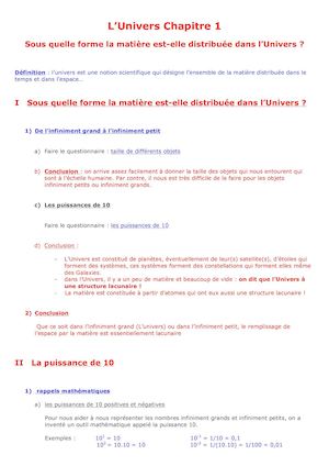 L’univers Chapitre 1 Cours Élève