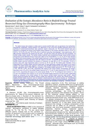 Evaluation of the Isotopic Abundance Ratio in Biofield Energy Treated Resorcinol Using Gas Chromatography-Mass Spectrometry Technique