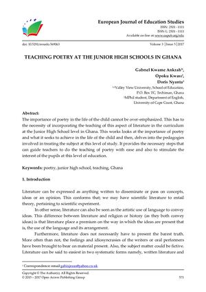 TEACHING POETRY AT THE JUNIOR HIGH SCHOOLS IN GHANA