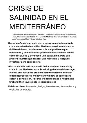 Crisis De Salinidad En El Mediterráneo