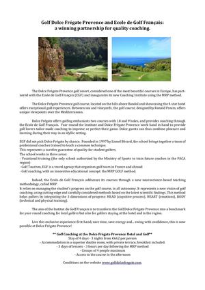 Press Release - New Golf School At Dolce Fregate Provence Golf Club
