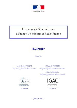 Rapport Recours Intermittence France Televisions Radio France