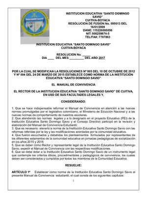 I.E. SANTO DOMINGO SAVIO Manual De Convivencia 2017